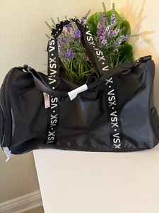 Victoria's Secret VSX Duffle Black Gym Duffel Bag Travel BLACK LOVE Sport NWT - Picture 1 of 4