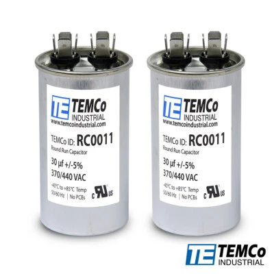 TEMCo 30 uf/MFD 370 VAC volts Round Run Capacitor 50/60 Hz -Lot-2