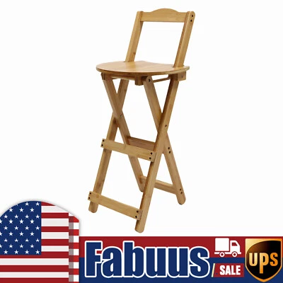 Portable Folding Bamboo Stool Tall Chair Foldable Bar Stool Porch Kitchen Chair - Image 1 of 4