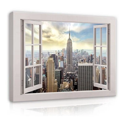 Leinwand Bilder Fenster Blick New York Wandbild XXL Bild Wohnzimmer Modern 242 - Bild 1 von 4