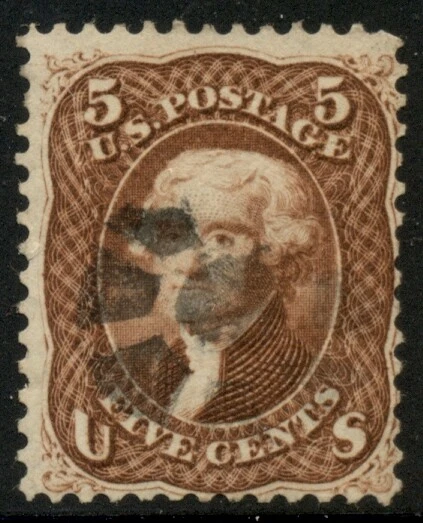 US #75, 5¢ red brown, used, tremendous color, F/VF Miller certificate Scott $425 - Image 1 of 1