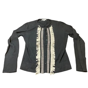 CAbi Womens Medium Black Cardigan Fringe Button Details Cashmere Blend Gray - Picture 1 of 4