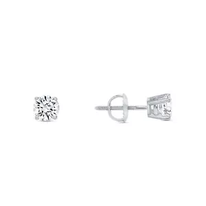 1/4 Ct Round Lab Created Grown Diamond Earrings 18K White Gold F/VS Basket Screw - Picture 1 of 3