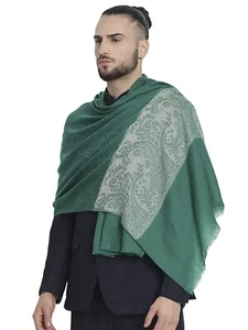 Hombre Cachemira Reversible Estola Chal Envuelva Con Rejer Color Emarald Verde - Imagen 1 de 5