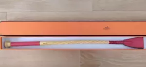 Hermes Paris Horse Riding Crop Whip Pink Leather Wood with Box Mint - Picture 1 of 8
