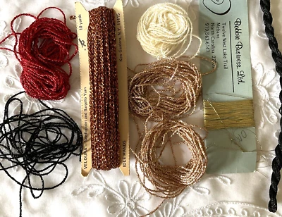 Needlepoint Embroidery Threads Lot 8 Cards Skeins Metallics  Frize Pearl Braid - Image 1 of 4