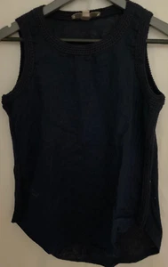 LOFT (Ann Taylor) size XXS Navy Blue Sleeveless Blouse pullover - linen/cotton - Picture 1 of 3
