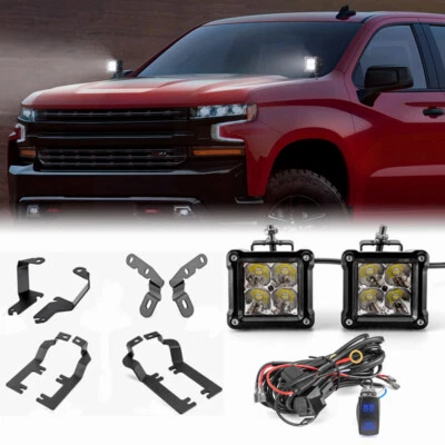 3'' 40W LED Light Pods +Hood Mount Brackets+ Wire For 99-22 Chevy Silverado 1500 - Image 1 of 4