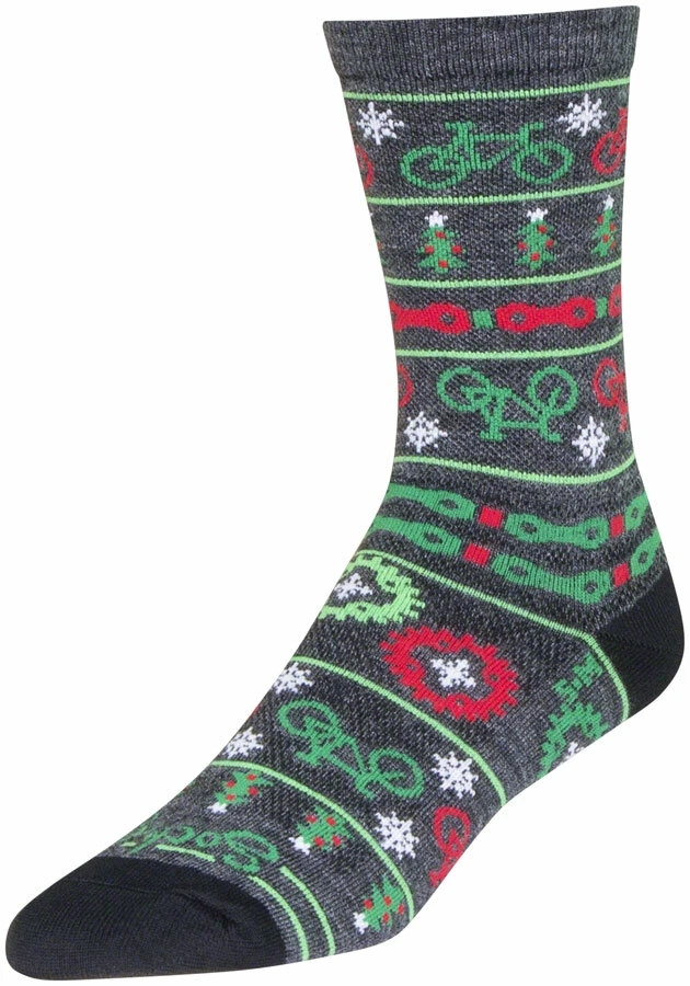 SockGuy Wool Ride Merry Crew Socks - 6 inch, Gray/Red/Green, Small/Medium - Image 1 of 1