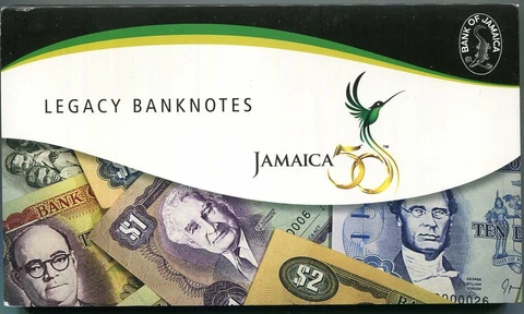 JAMAICA SET 6 UNC 50 CENTS 1 2 510 20 1987 - 1999 P 53 - 72 50th COMM. FOLDER Cover