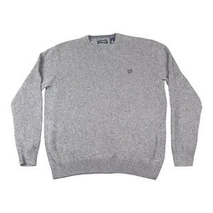 Chaps Jumper Mens SZ L Grey Crew Neck Knitted Cotton Embroidered Logo Pullover - Picture 1 of 17