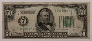 1928 $50 Dollar Federal Reserve Note Chicago FR#2100G GA Block Gold Redeem. 254b - Picture 1 of 3