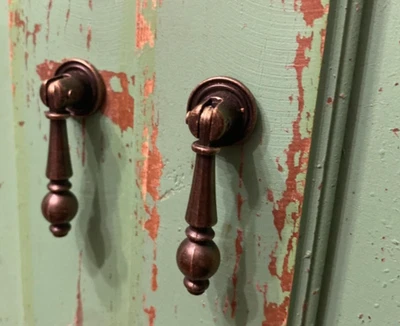 2; Antique-Bronze/Copper Tear Drop Furniture Hardware PULLS Knobs & backplate - Image 1 of 4