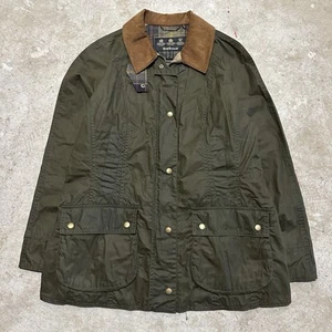 Barbour Olive waxed jacket Women Beadnell Tartan Hunting Hiking Coat Size 10 - Picture 1 of 6