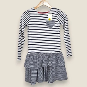 Mini Boden Dress Girls Size 9-10 Y White Navy Blue Striped Cotton Scoop NWT - Picture 1 of 8