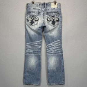 Affliction Jeans Mens 33 Blue Blake Relaxed Straight Distressed Light Wash Denim - Picture 1 of 12