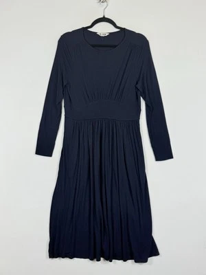 Boden Womens 8 Petite Navy Blue Long Sleeve Soft Jersey Knit Ruched Midi Dress - Image 1 of 4