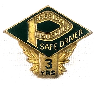 Preslan Insurance 3 Year Safe Driver Pin Hat Lapel Enamel Trucker Vintage - Picture 1 of 9