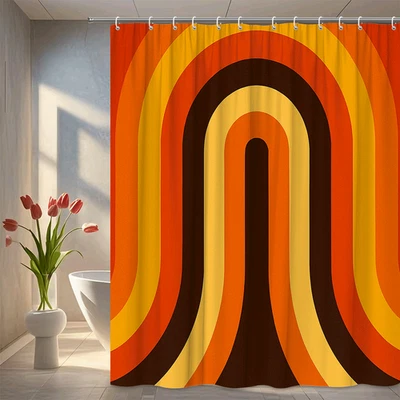 Cortina de Ducha Retro Naranja y Amarillo, Diseño Vintage para Baño Foto 1 de 4