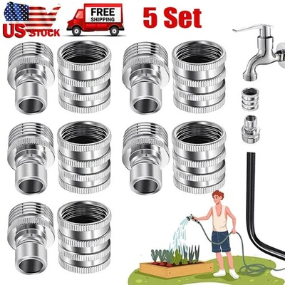 Juego de 5 nuevos adaptadores de conexión rápida para manguera de jardín de 3/4" GHT accesorios de acero inoxidable Foto 1 de 4