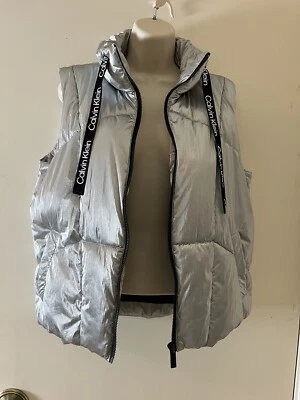 Chaleco acolchado Calvin Klein alto brillo cremallera para mujer talla M 2 bolsillos logotipo cordones Foto 1 de 4