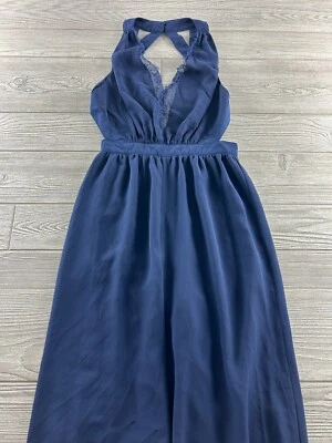 Mono elegante BCBGENERATION azul marino cuello en V sin mangas pierna ancha talla 0 sin espalda Foto 1 de 4