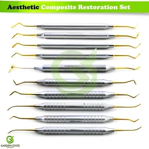Kit de embalaje de relleno de compuesto dental de 10 piezas herramientas de contorno de relleno de amalgama - Imagen 1 de 11