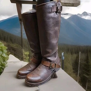 $368 FRYE BOOTS 6 VERONICA ALTI FIBBIA BASSA stivali da equitazione in pelle marrone taglia 6 - Foto 1 di 6