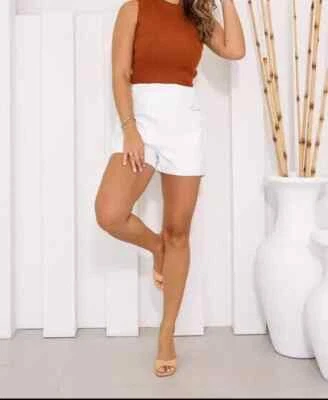 Nuevos Pantalones Cortos Para Mujer Blancos Cuero de Cordero Genuino Hechos a Mano Informales Fiesta Elegante Foto 1 de 4