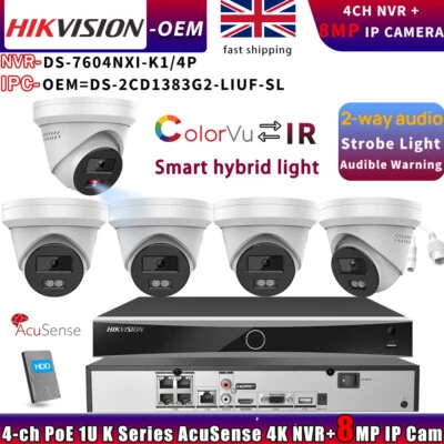 Lote de sistemas de CCTV Hikvision OEM 8MP audio bidireccional color cámara IP + DS-7604NXI-K1/4P