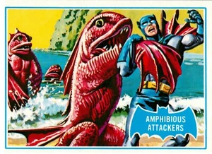 1989 TOPPS BATMAN 1966 Reissue Card AMPHIBIOUS ATTACKERS Blue Bat - Bild 1 von 2