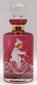 Vintage Mary Gregory Cranberry Glass Dresser / Scent Bottle Boy on Tricycle - Picture 1 of 13
