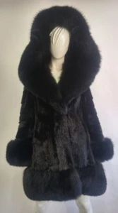 REFURBISHED NEW BLACK MINK & FOX FUR COAT JACKET W/ HOOD WOMEN WOMAN SIZE ALL - Picture 1 of 1