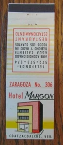 COATZACOALCOS, MEXICO MATCHBOOK MATCHCOVER: HOTEL MARGON -F - Picture 1 of 2