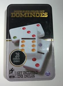 Dominoes Spinmaster Classic Double Six Colour Dot Dominoes Set in Tin