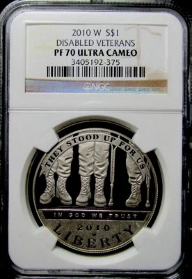 2010 DISABLED VETERANS Silver Dollar NGC PF 70💥FLAWLESS QUALITY💥 - Image 1 of 4