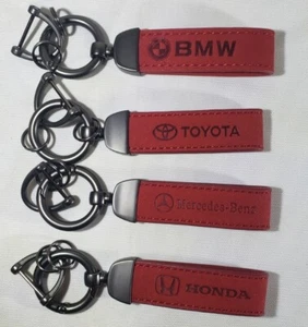 Car Logo Genuine Leather Keychain Keyrings Red Honda BMW Toyota Mercedes Benz - Imagen 1 de 9
