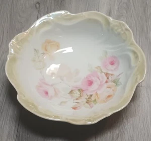 Vtg Floral Serving Bowl Made In Germany Scalloped Edge Antique Sage Green Pink - Picture 1 of 6