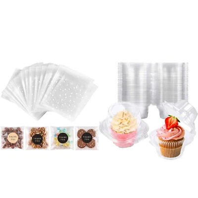 PACK 100 bolsas autoadhesivas para galletas y paquete de 50 recipientes individuales para cupcakes Foto 1 de 4