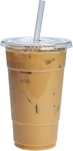 Plastic Clear Cups 24 oz with Lids and Straws 100 Set Disposable-Vaspur & All - Picture 1 of 3