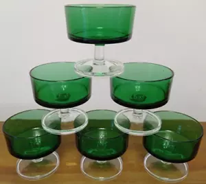 6× Vintage 1970s Luminarc Cavalier Green Sundae/Champagne Glasses Made In France - Picture 1 of 6