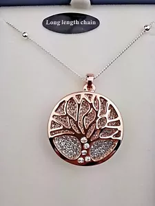 Ladies Girls Rose Gold Plated Tree of Life Necklace by Equilibrium  - Picture 1 of 12