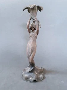 Antique Lucien Alliot Art Nouveau metal Maiden statue, 11.75 inches, ca 1930's - Picture 1 of 9