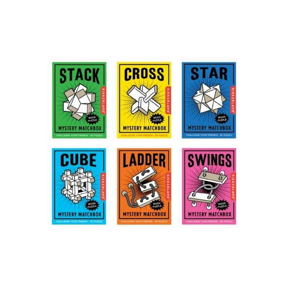 Kikkerland 6er Set Mystery Matchbox 3D Holzpuzzle Geometrische Designs Geschenkidee