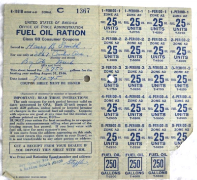 World War Two 1945 LOT - FUEL OIL RATION Stamps (59)  Fair to Good cond. - Image 1 of 4