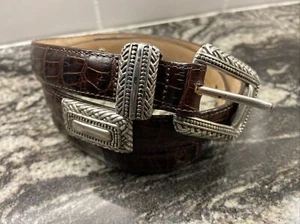Brighton Croc Embossed Brown Belt Sz M (E3335) - Picture 1 of 6