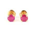 14k Yellow Gold Natural Pink Ruby Gemstone Stud Earrings Woman Wedding Jewelry