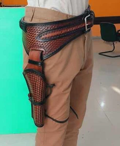 Western Gun Holster Cowboy Leather Tooled Pistol Revolver .22 .35/357 .44/45 Cal - Picture 1 of 12