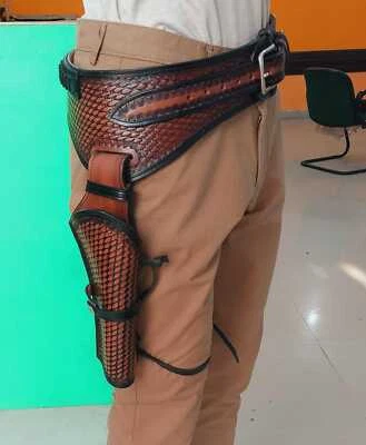 Western Gun Holster Cowboy Leather Tooled Pistol Revolver .22 .35/357 .44/45 Cal - Image 1 of 4