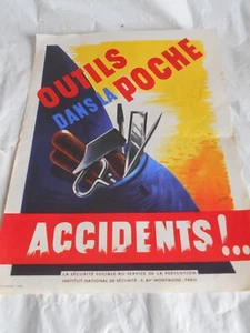 Vintage poster french workplace safety 1955 123A Pocket Tools Accidents Seyl - Picture 1 of 4